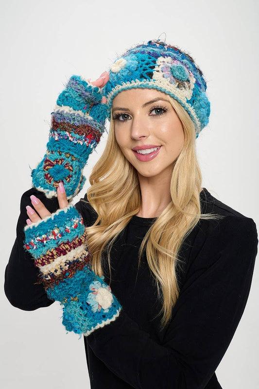 Wool Hat and Fingerless Gloves Set